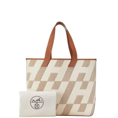 Pre-owned Hermes Beige Brown Toile H Leather Tote Bag () In Beige, Brown