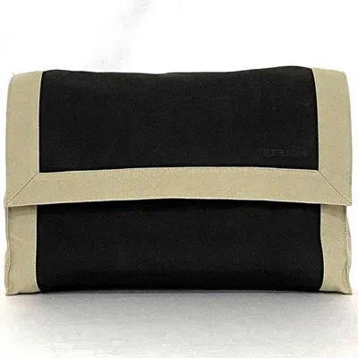 Pre-owned Hermes Beige Gray Canvas Clutch Bag Pouch () In Beige, Gray