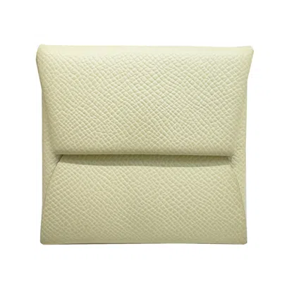 Pre-owned Hermes Bicolor Ivory White Epsom Leather Coin Purse/coin Case () In Bicolor, Ivory, White
