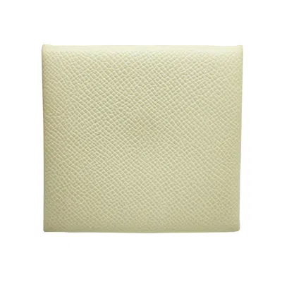 Pre-owned Hermes Bicolor Ivory White Epsom Leather Coin Purse/coin Case () In Bicolor, Ivory, White