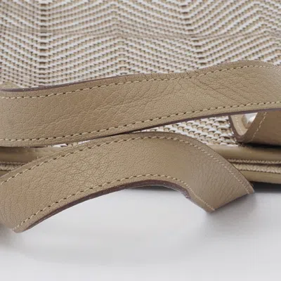 Pre-owned Hermes Beige Silver Polyester Leather Handbag Tote Bag () In Beige, Silver