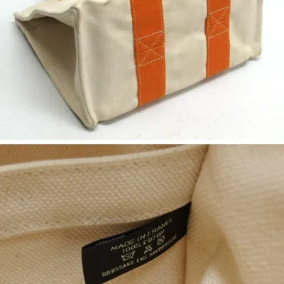 Pre-owned Hermes Bora Bora Orange White Cotton Handbag Tote Bag () In Orange, White