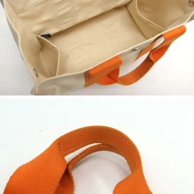 Pre-owned Hermes Bora Bora Orange White Cotton Handbag Tote Bag () In Orange, White