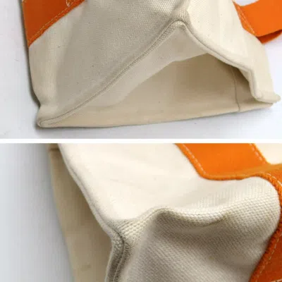 Pre-owned Hermes Bora Bora Orange White Cotton Handbag Tote Bag () In Orange, White