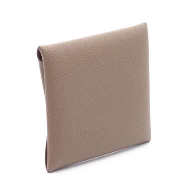 Pre-owned Hermes Brown Etoupe Gray Epsom Leather Coin Purse/coin Case () In Brown, Etoupe Gray