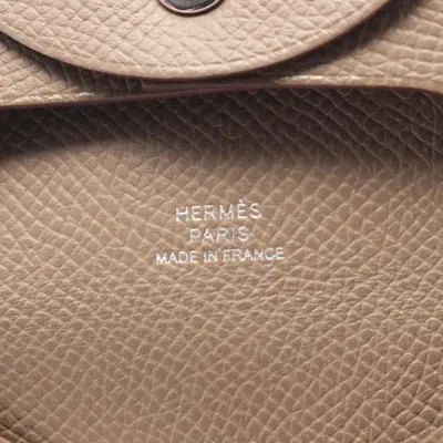 Pre-owned Hermes Brown Etoupe Gray Epsom Leather Coin Purse/coin Case () In Brown, Etoupe Gray