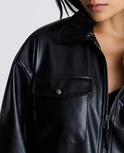 Kenneth Cole Faux Leather Shirt Collar Bomber Jacket In Multicolor