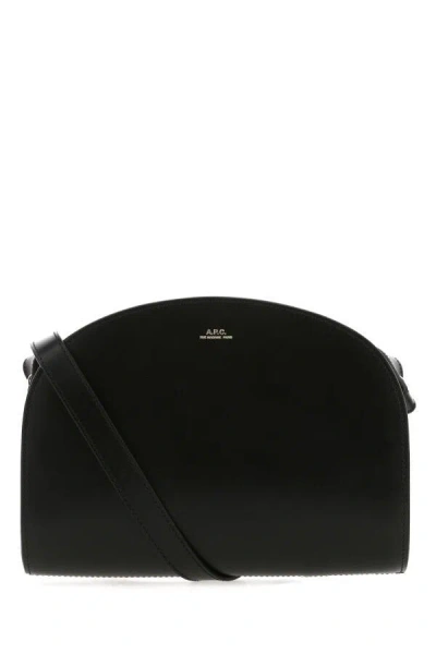 Apc A.p.c. Women Black Leather Mini Demi Lune Shoulder Bag In Black