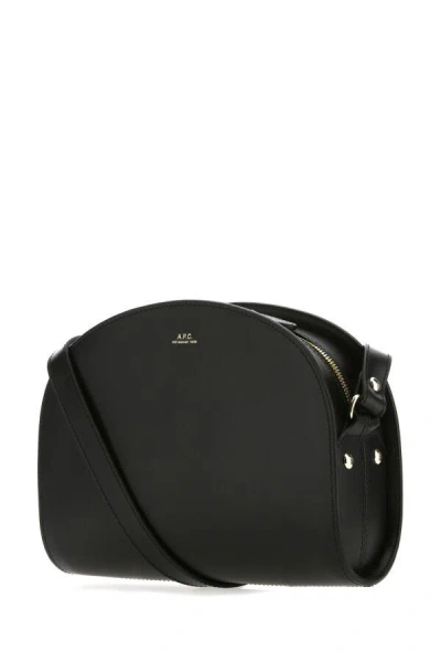 Apc A.p.c. Women Black Leather Mini Demi Lune Shoulder Bag In Black