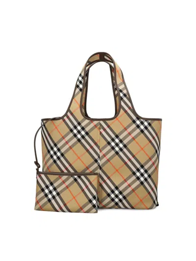 Burberry Check Media Tote Bag In Beige