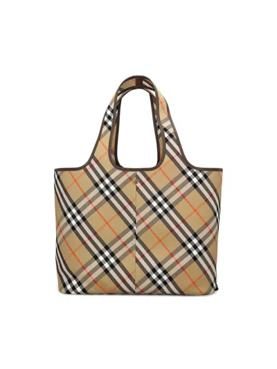 Burberry Check Media Tote Bag In Beige