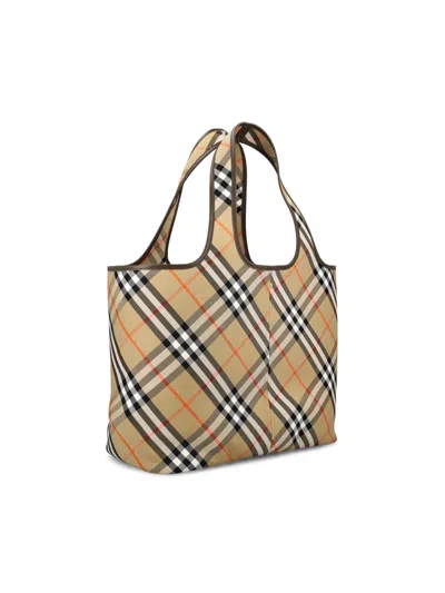 Burberry Check Media Tote Bag In Beige