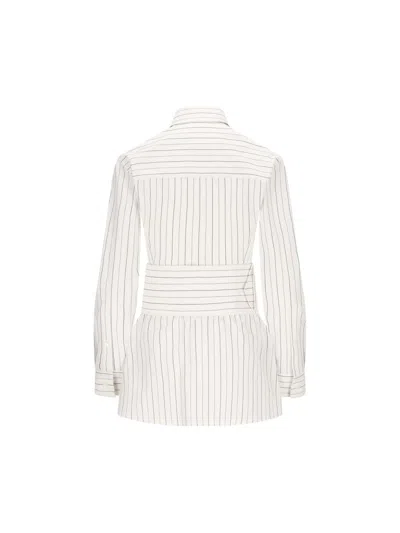 Burberry Belted Pinstriped Cotton-poplin Shirt In String/coal