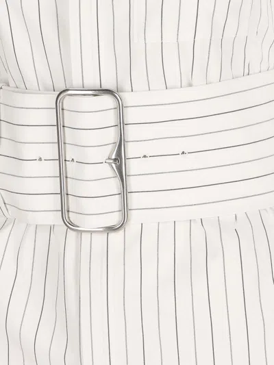 Burberry Belted Pinstriped Cotton-poplin Shirt In String/coal
