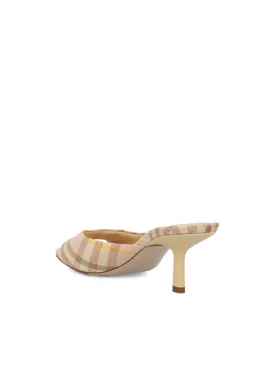 Burberry Beige Check Linen Mule Sandals With 6.5 Cm Heel Lf Mews 65 Chk 162393 In Teacup Ip Check
