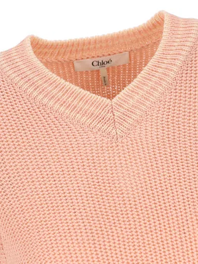 Chloé Cap-sleeved Wool Knit Top In Pinky Orange