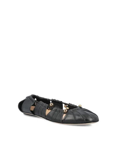 Chloé Luna Ballerinas With Gold-tone Accents And Pleated Design In Black