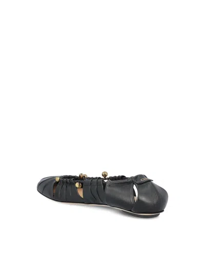 Chloé Luna Ballerinas With Gold-tone Accents And Pleated Design In Black