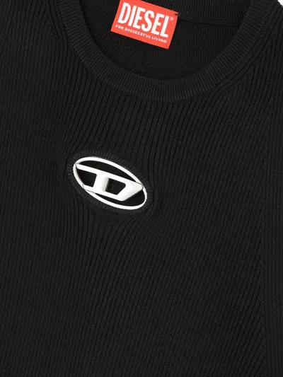 Diesel M-caddix Black Dress With Oval D Logo Plaque On The Front In Viscose Blend Woman In Black