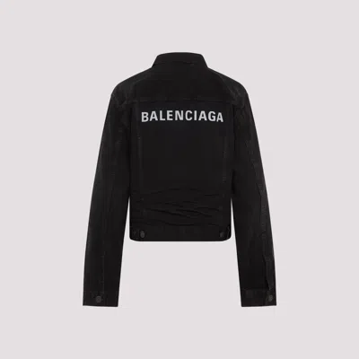 Balenciaga Denim Jacket With Chest And Lateral Pockets In Black