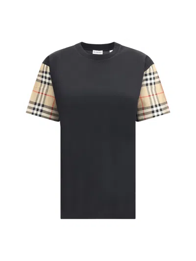 Burberry Check Motif Cotton T-shirt In Black