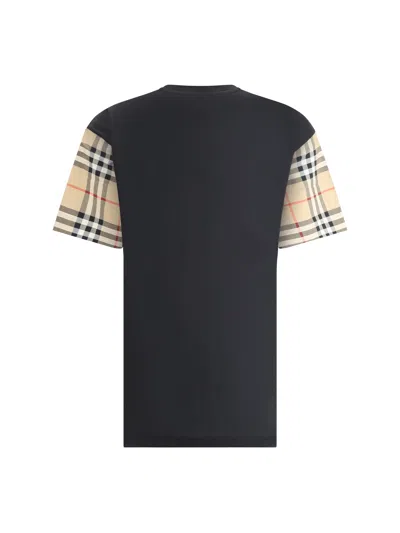 Burberry Check Motif Cotton T-shirt In Black