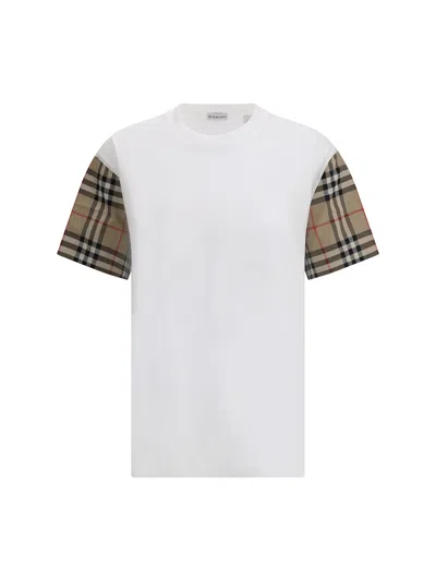 Burberry White T-shirt With Vintage Check Motif On The Sleeves In Cotton Woman In White