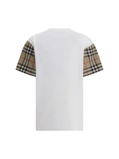 Burberry White T-shirt With Vintage Check Motif On The Sleeves In Cotton Woman In White
