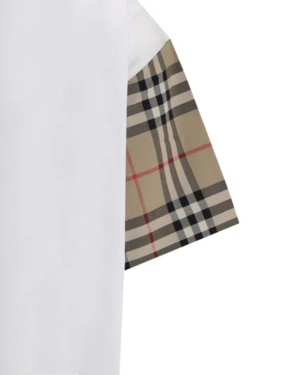 Burberry White T-shirt With Vintage Check Motif On The Sleeves In Cotton Woman In White