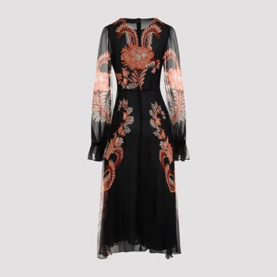 Etro Floral Silk Chiffon Long-sleeved Midi Dress In Black