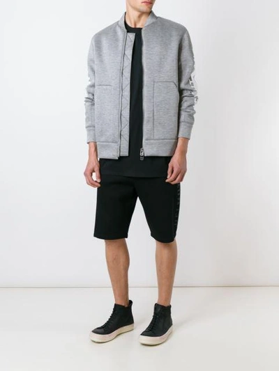 Shop Helmut Lang Logo Print Bomber Jacket In Grey