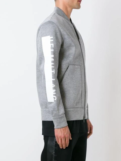 Shop Helmut Lang Logo Print Bomber Jacket In Grey