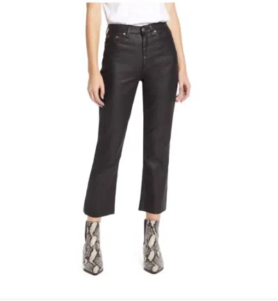 Topshop Coated High Rise Raw Hem Cropped Straight Leg Jeans In Black In Black