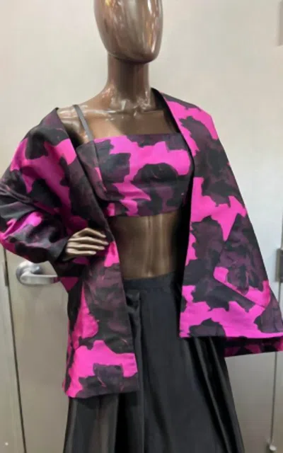 Zinzane Abstract Floral Bandeau And Jacket Set In Magenta/black In Multi