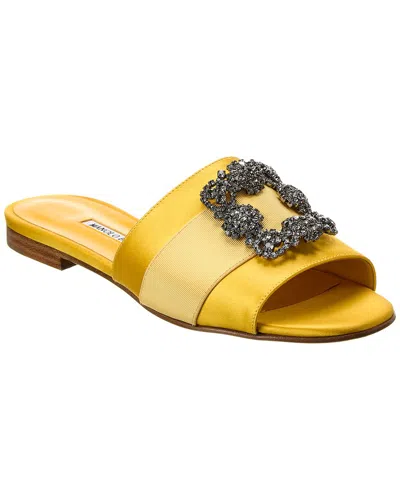 Manolo Blahnik Martamod Embellished Satin Mules In Yellow