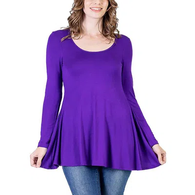 24seven Comfort Apparel Long Sleeve Solid Color Swing Style Flared Tunic Top In Green