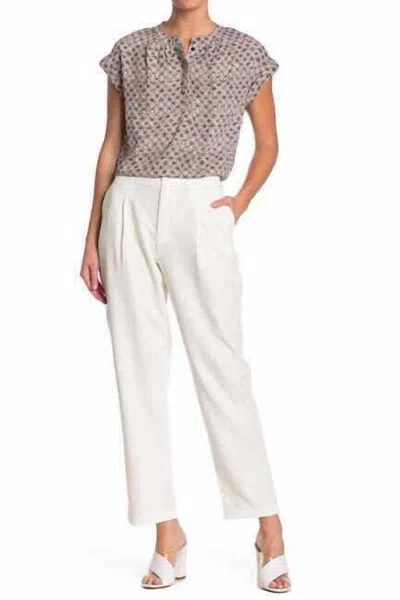 H Halston Pleated Self Button Ankle Pants In White In White