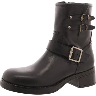 Steve Madden Archie Womens Block Heel Side Zipper Motorcycle Boots In Black