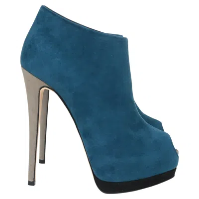 Giuseppe Zanotti Peep Toe Ankle Boots Inn Blue Suede In Blue