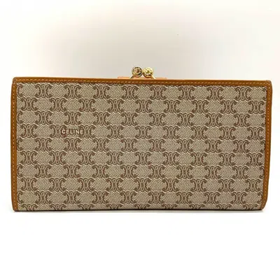 Pre-owned Celine Beige Brown Pvc Leather Long Wallet (bi-fold) () In Beige, Brown