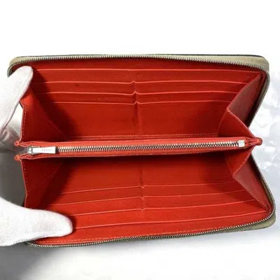 Pre-owned Celine Beige Red Color Silver Leather Long Wallet (bi-fold) () In Beige, Red Color, Silver