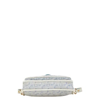 Pre-owned Celine Blue White Canvas Leather Handbag Shoulder Bag () In Blue, White