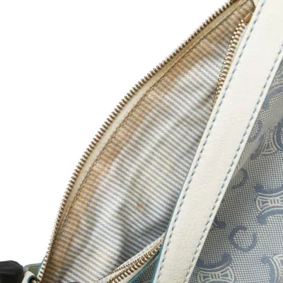Pre-owned Celine Blue White Canvas Leather Handbag Shoulder Bag () In Blue, White