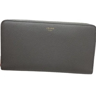 Pre-owned Celine Coal Gray Leather Long Wallet (bi-fold) () In Coal, Gray