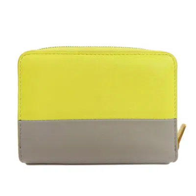Pre-owned Celine Gray Yellow Leather Coin Purse/coin Case () In Gray, Yellow