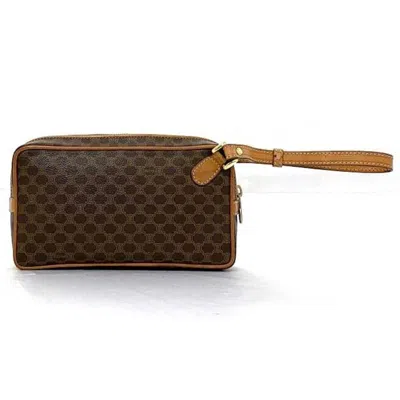 Pre-owned Celine Macadam Beige Brown Pvc Clutch Bag () In Beige, Brown