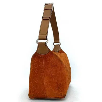Pre-owned Celine Macadam Beige Orange Suede Leather Handbag Shoulder Bag () In Beige, Orange
