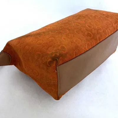 Pre-owned Celine Macadam Beige Orange Suede Leather Handbag Shoulder Bag () In Beige, Orange