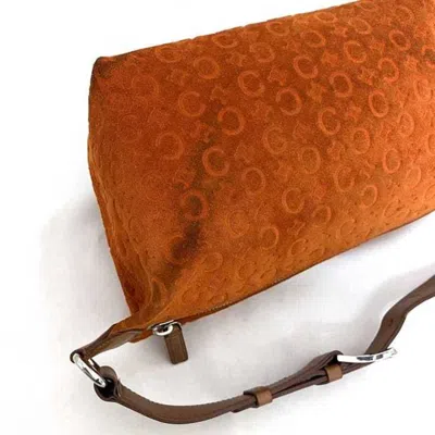 Pre-owned Celine Macadam Beige Orange Suede Leather Handbag Shoulder Bag () In Beige, Orange