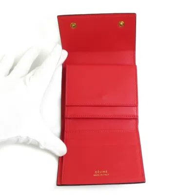 Pre-owned Celine Red Color Leather Wallet (tri-fold) ()